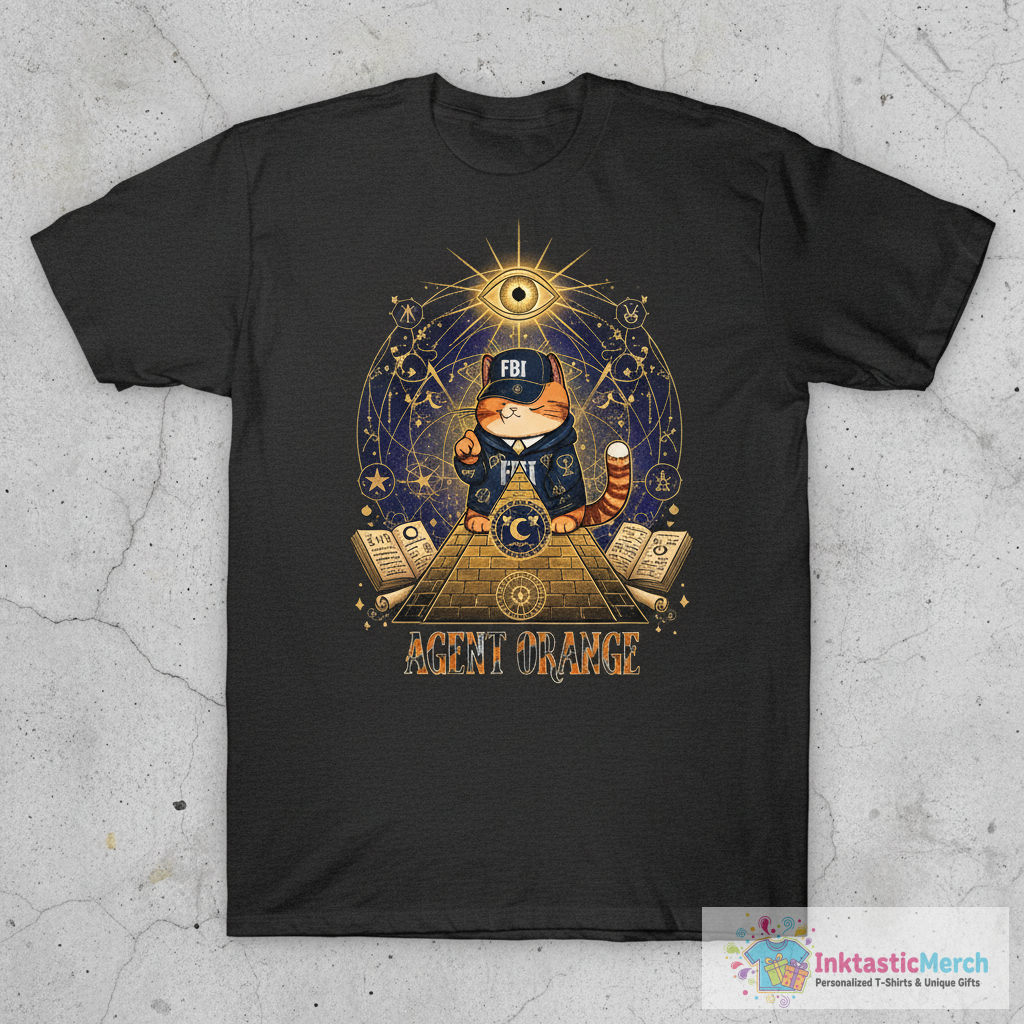 Agent Orange FBI Cat, Conspiracy Theory, Pocket Tee T-Shirt 1 Agent Orange FBI Cat, Conspiracy Theory, Pocket Tee T-Shirt