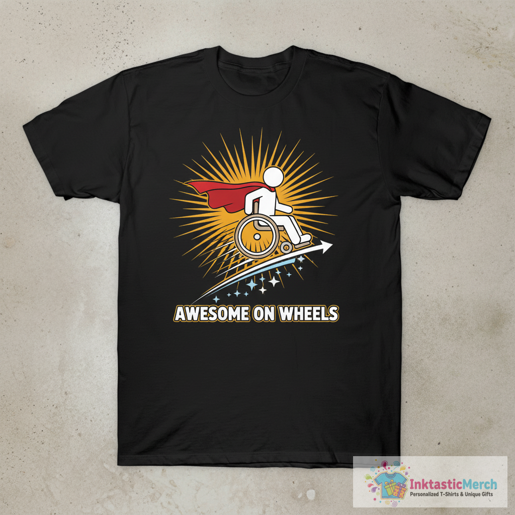 Awesome On Wheels - Wheelchair Handicap Disability Awareness T-Shirt 1 Awesome On Wheels - Wheelchair Handicap Disability Awareness T-Shirt