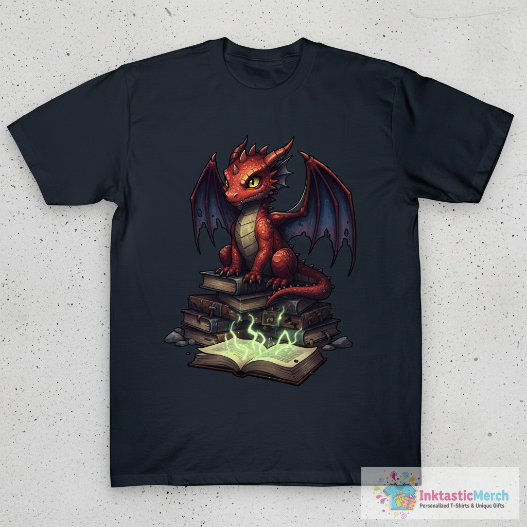 Book Lover Cute Red Dragon T-Shirt 1 Book Lover Cute Red Dragon T-Shirt
