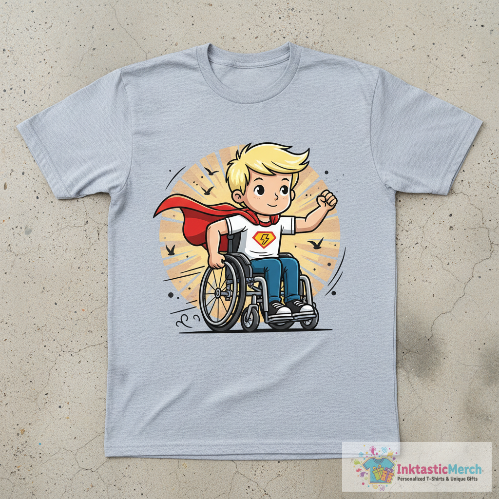 Boy In Wheelchair, Superhero Boy, Blond Hair T-Shirt 1 Boy In Wheelchair, Superhero Boy, Blond Hair T-Shirt