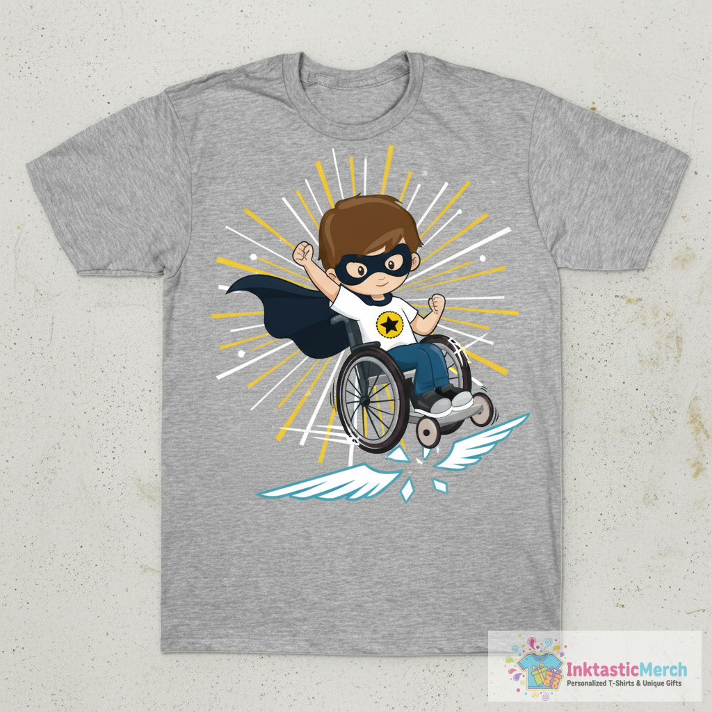 Boy In Wheelchair, Superhero Boy, Brown Hair T-Shirt 1 Boy In Wheelchair, Superhero Boy, Brown Hair T-Shirt