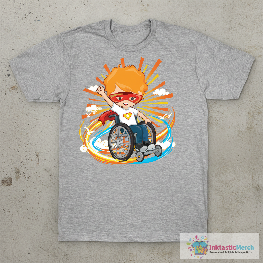 Boy In Wheelchair, Superhero Boy, Orange Hair T-Shirt 1 Boy In Wheelchair, Superhero Boy, Orange Hair T-Shirt