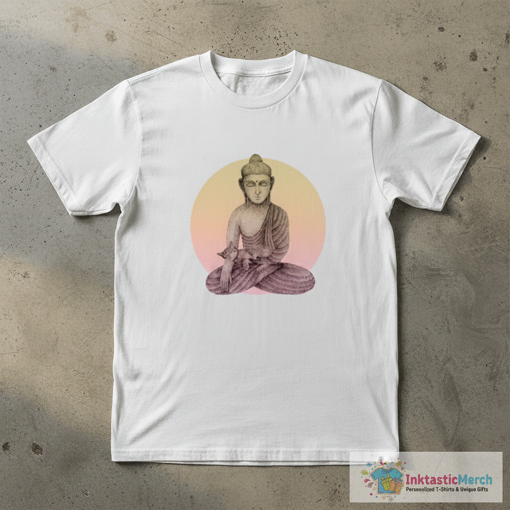 Buddha with cat 5 T-Shirt 1 Buddha with cat 5 T-Shirt
