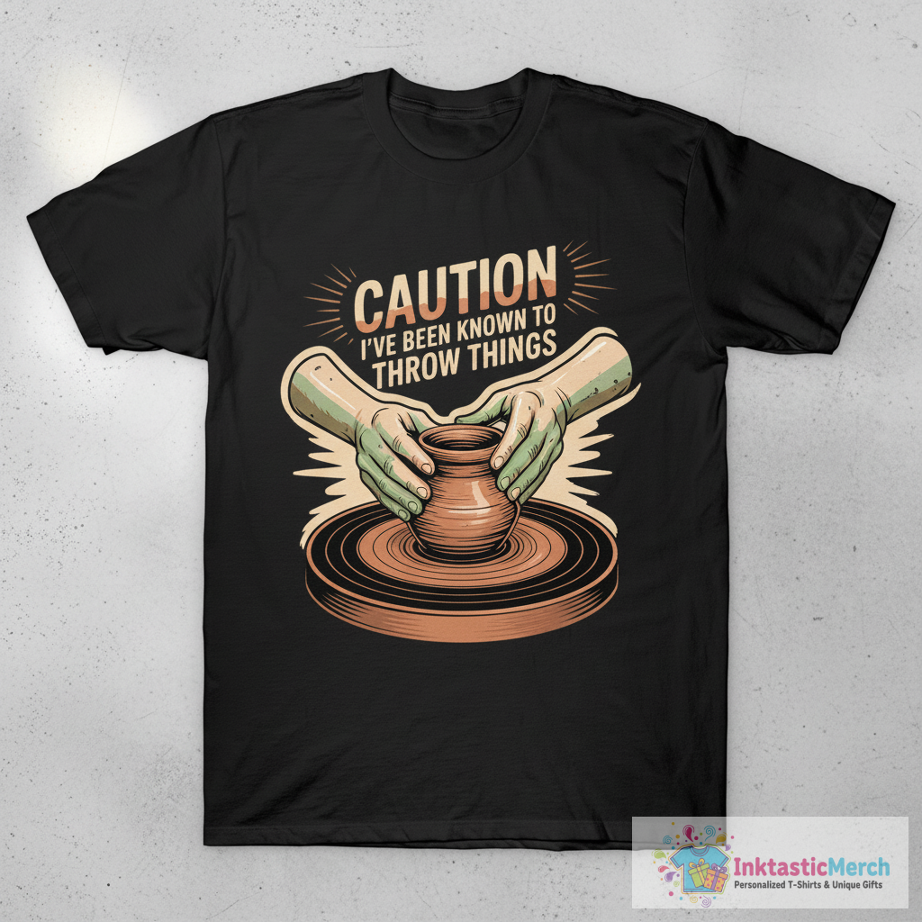 Caution I've Been Known to Throw Things, Pottery T-Shirt 1 Caution I've Been Known to Throw Things, Pottery T-Shirt