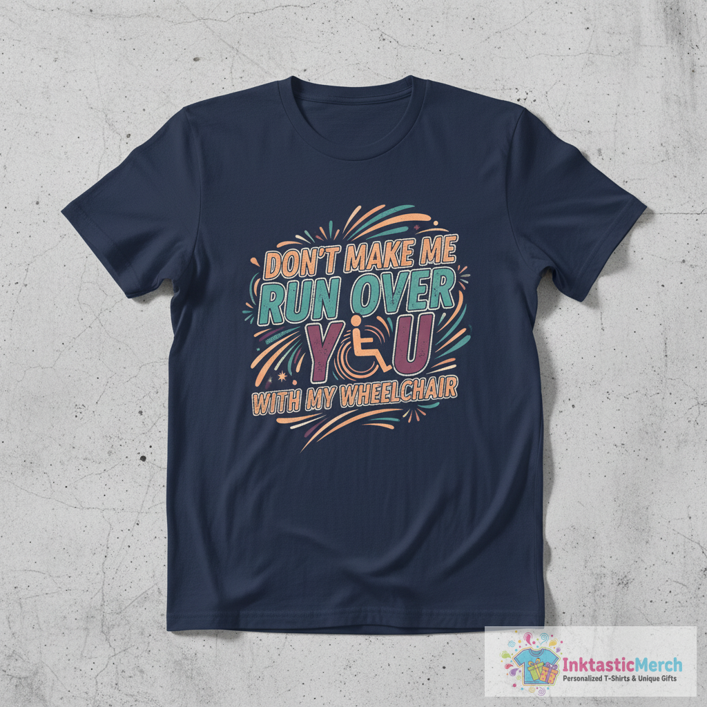 'Don't Make Me Run Over You' Funny Wheelchair Gift T-Shirt 1 'Don't Make Me Run Over You' Funny Wheelchair Gift T-Shirt
