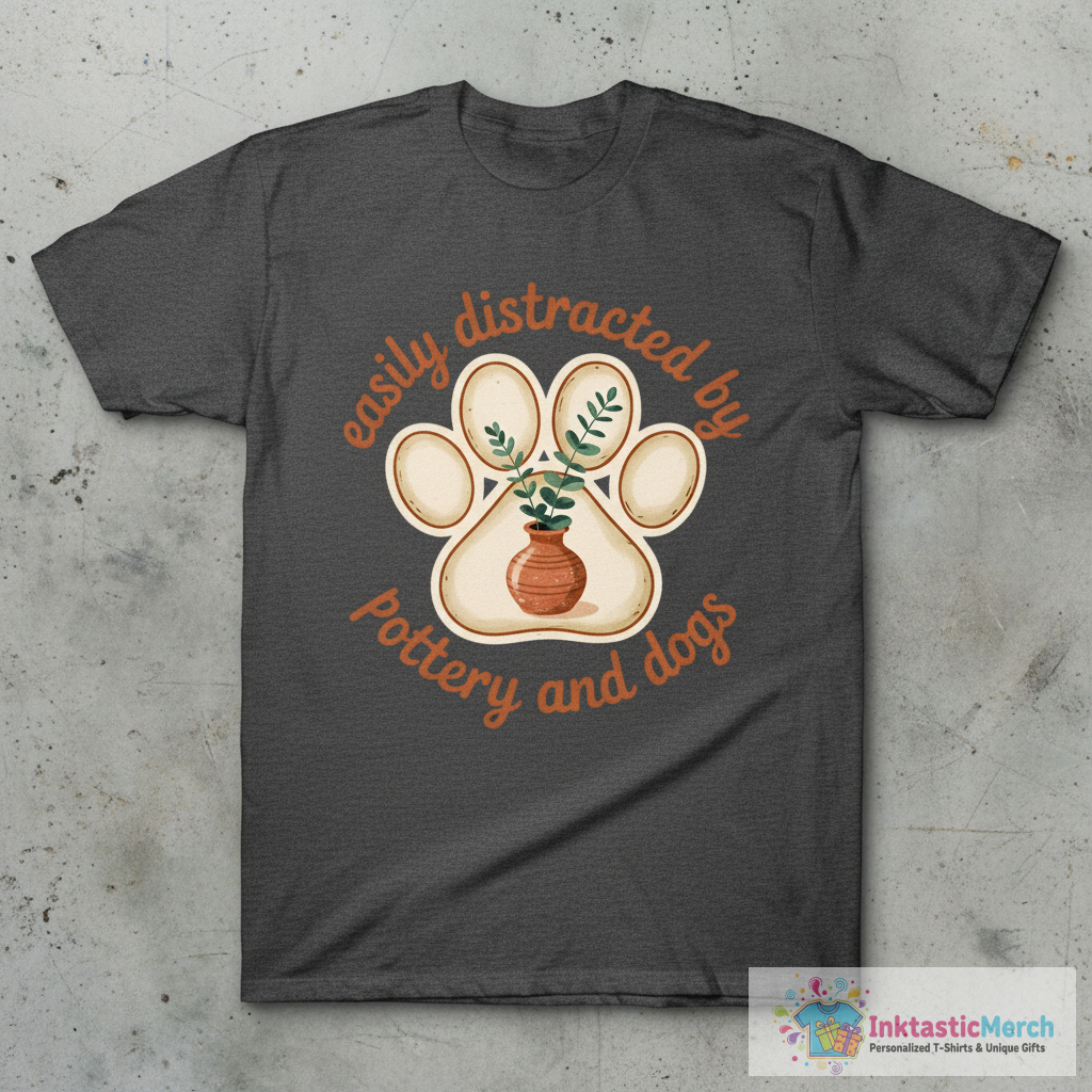 Easily Distracted By Pottery And Dog, Pottery Maker Doglover T-Shirt 1 Easily Distracted By Pottery And Dog, Pottery Maker Doglover T-Shirt