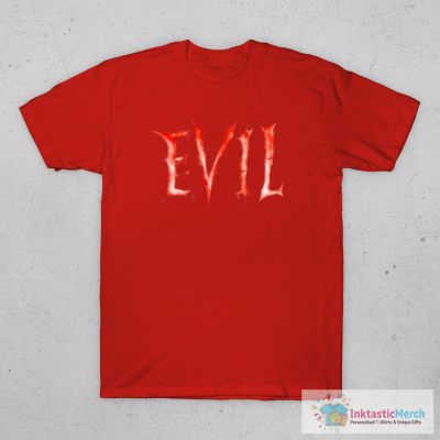 Evil Jagged Fire Red Horror Typography POD Model T-Shirt