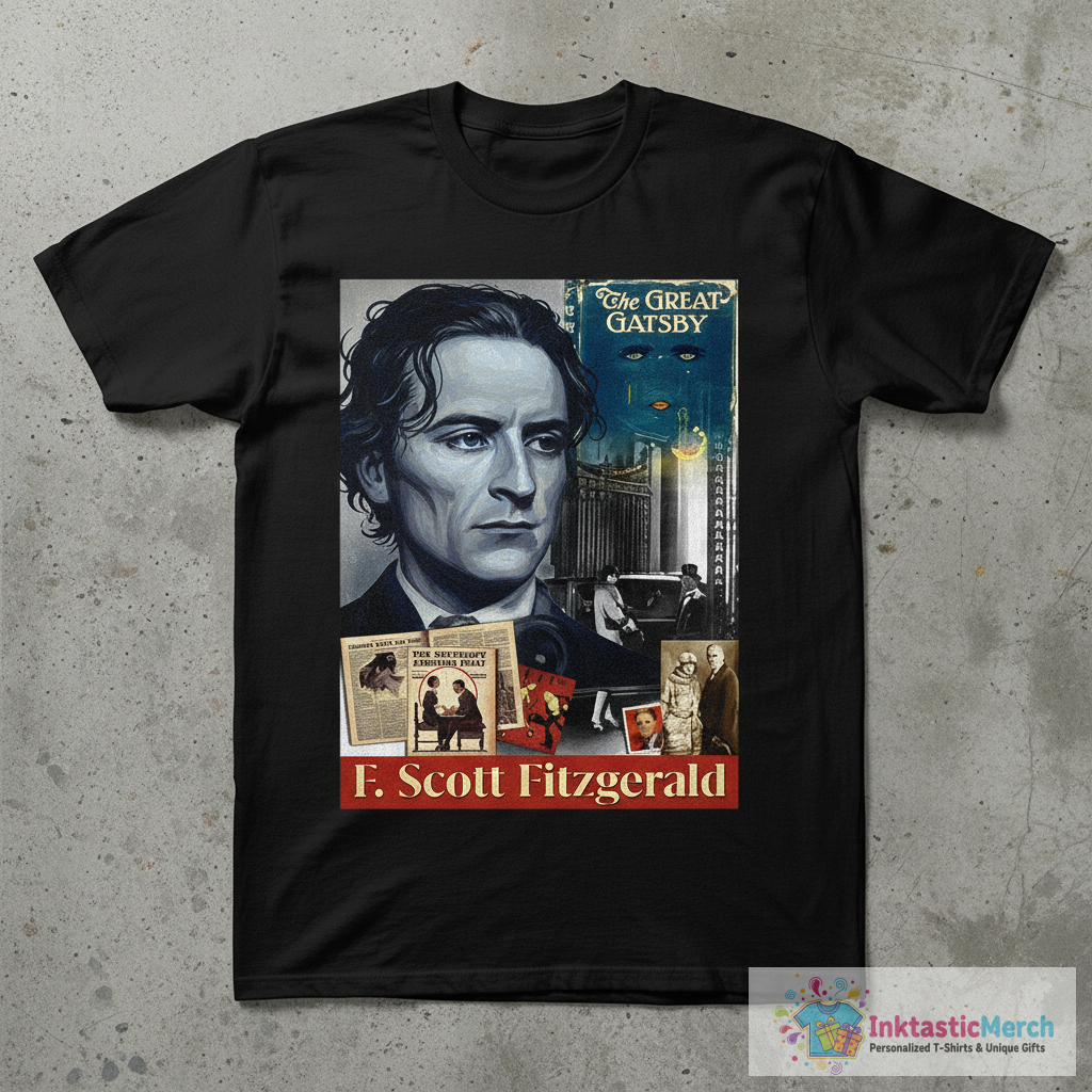 F. Scott Fitzgerald Collage Portrait T-Shirt 1 F. Scott Fitzgerald Collage Portrait T-Shirt