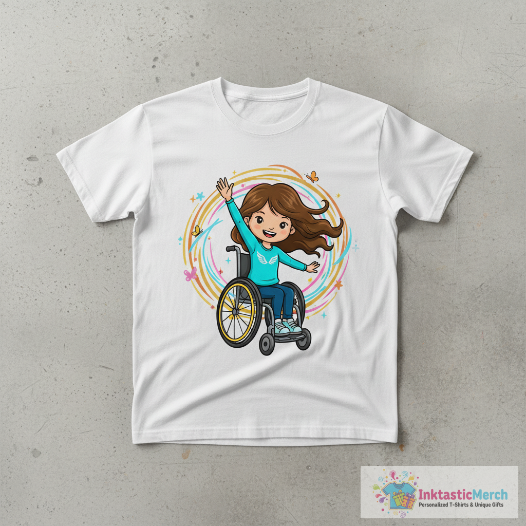 Girl In Wheelchair, Cute Girl, Brown Hair T-Shirt 1 Girl In Wheelchair, Cute Girl, Brown Hair T-Shirt