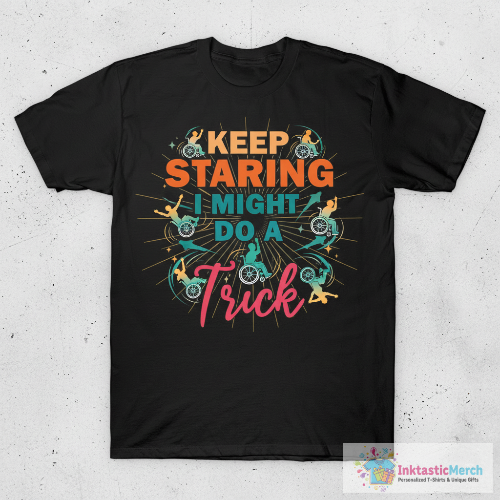 Keep Staring I Might Do A Trick - Wheelchair T-Shirt 1 Keep Staring I Might Do A Trick - Wheelchair T-Shirt