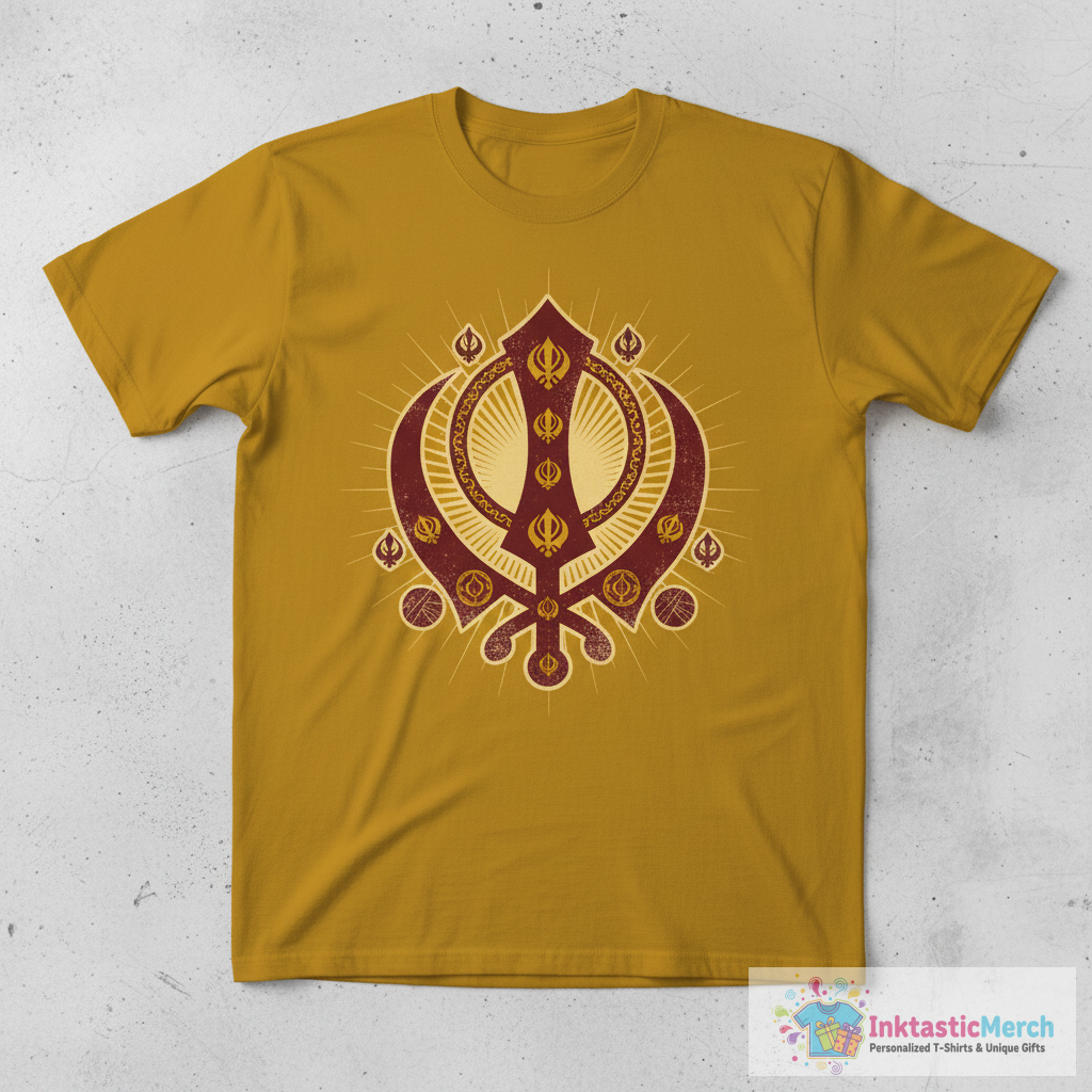 Khanda (Sikh symbol) - Vintage Faded Style Design T-Shirt 1 Khanda (Sikh symbol) - Vintage Faded Style Design T-Shirt