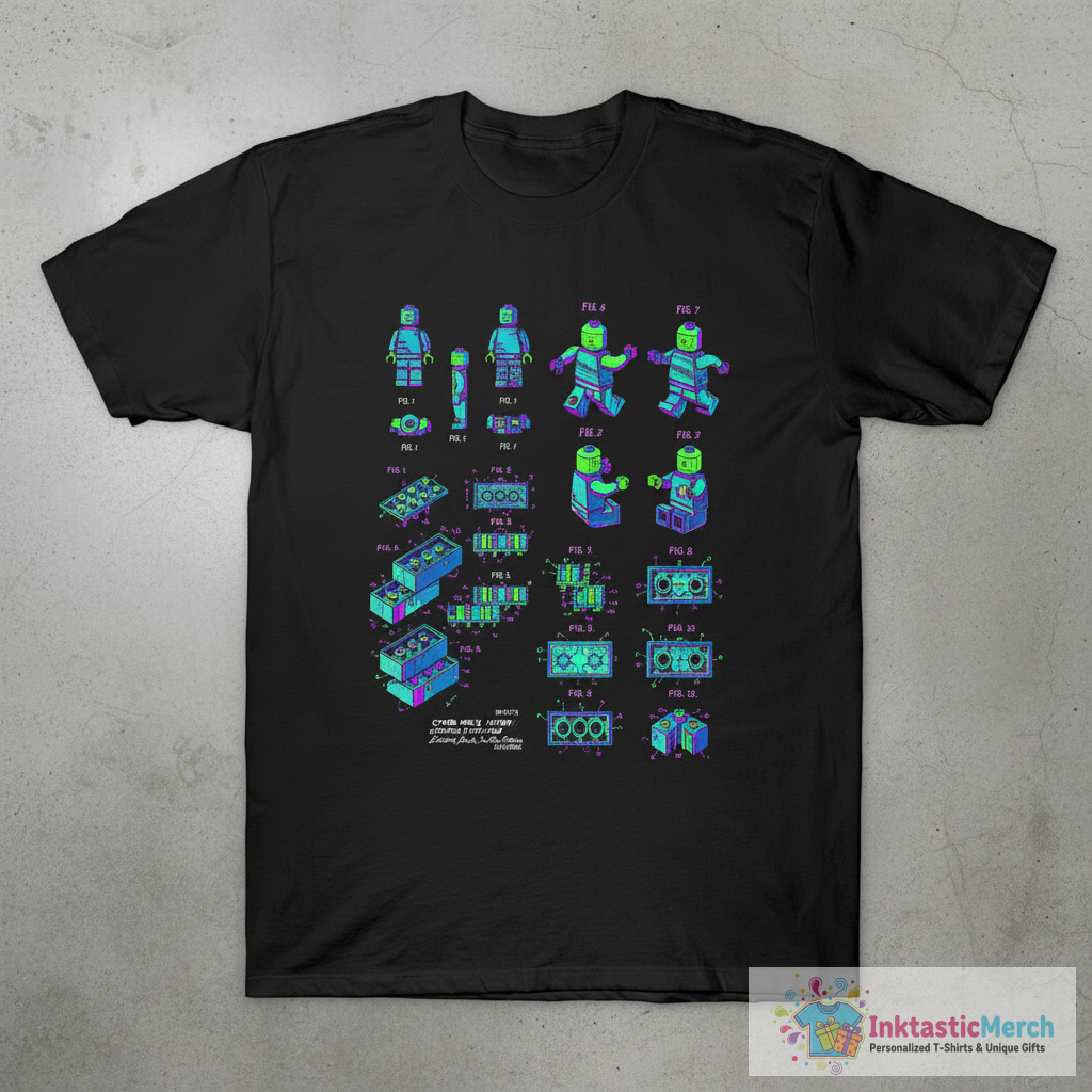 Lego Bricks And Lego Man Patent Prints T-Shirt 1 Lego Bricks And Lego Man Patent Prints T-Shirt