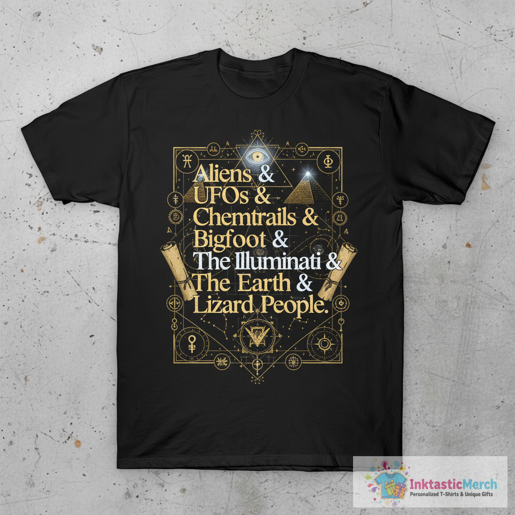 List Of Conspiracy Theories For Conspiracy Theorist T-Shirt 1 List Of Conspiracy Theories For Conspiracy Theorist T-Shirt