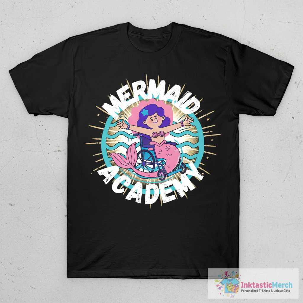 Mermaid Academy Cute Mermaid on a Wheelchair Diversity Perfect Gift for Mermaid Lovers with a Disability T-Shirt 1 Mermaid Academy Cute Mermaid on a Wheelchair Diversity Perfect Gift for Mermaid Lovers with a Disability T-Shirt