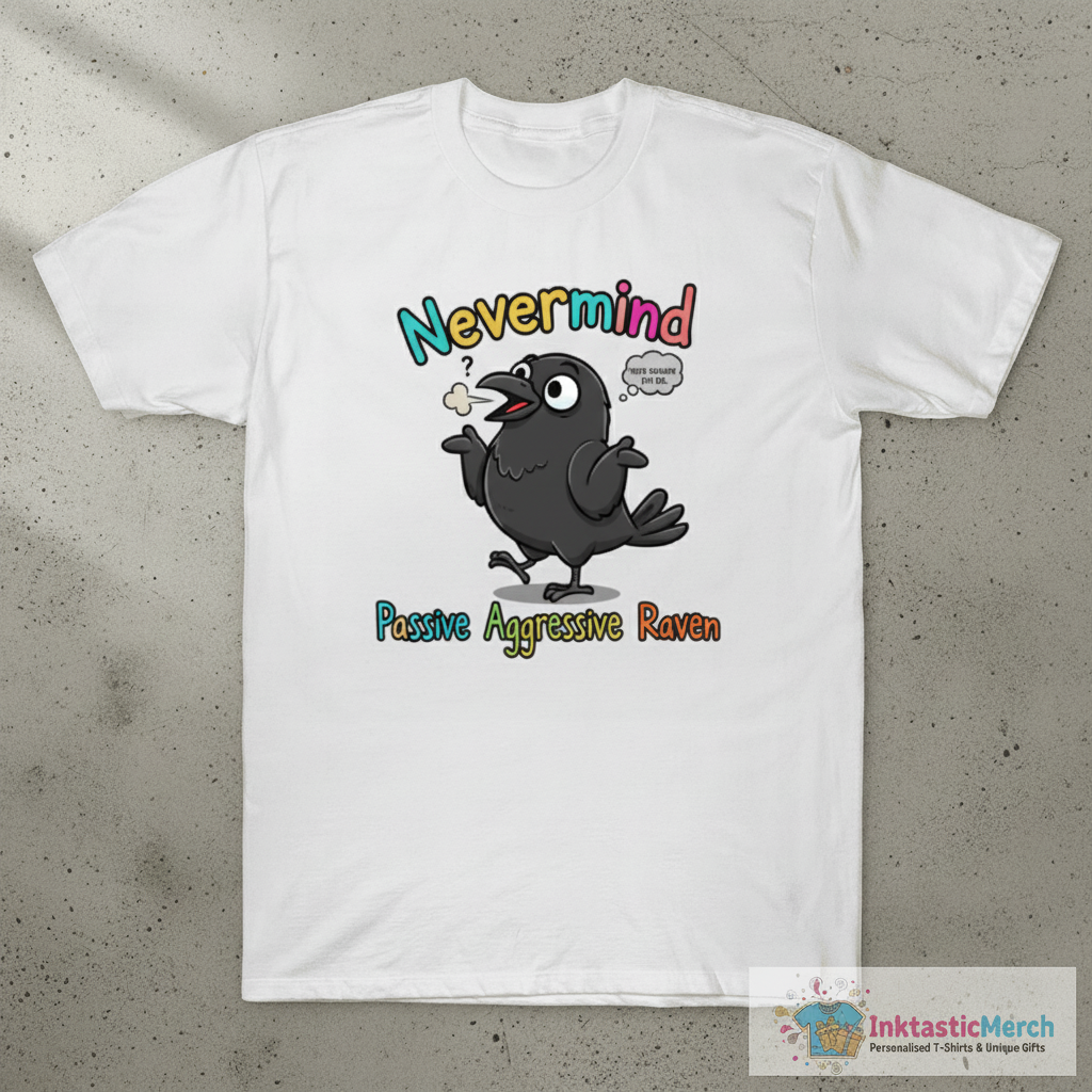 Passive Agressive Raven saying Nevermind T-Shirt 1 Passive Agressive Raven saying Nevermind T-Shirt