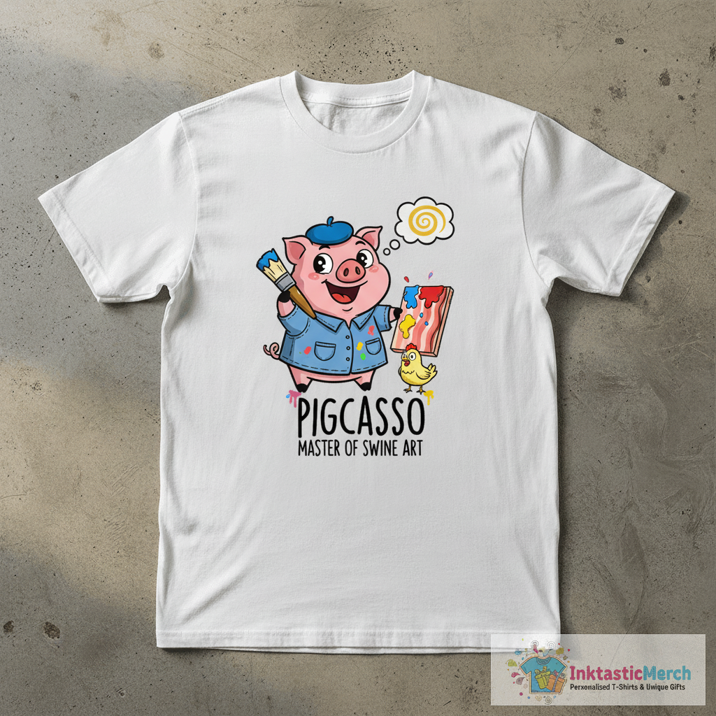 Pigcasso Cute Artist Pig Pun T-Shirt 1 Pigcasso Cute Artist Pig Pun T-Shirt