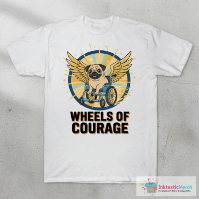 Pug Wheelchair Courage Cute Motivational Dog T-Shirt