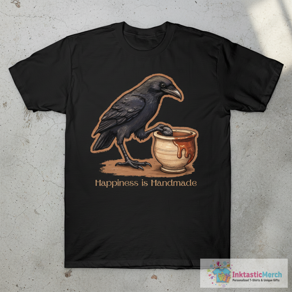 Raven Retro Pottery Wheel Throwing Ceramic Artist Halloween T-Shirt 1 Raven Retro Pottery Wheel Throwing Ceramic Artist Halloween T-Shirt