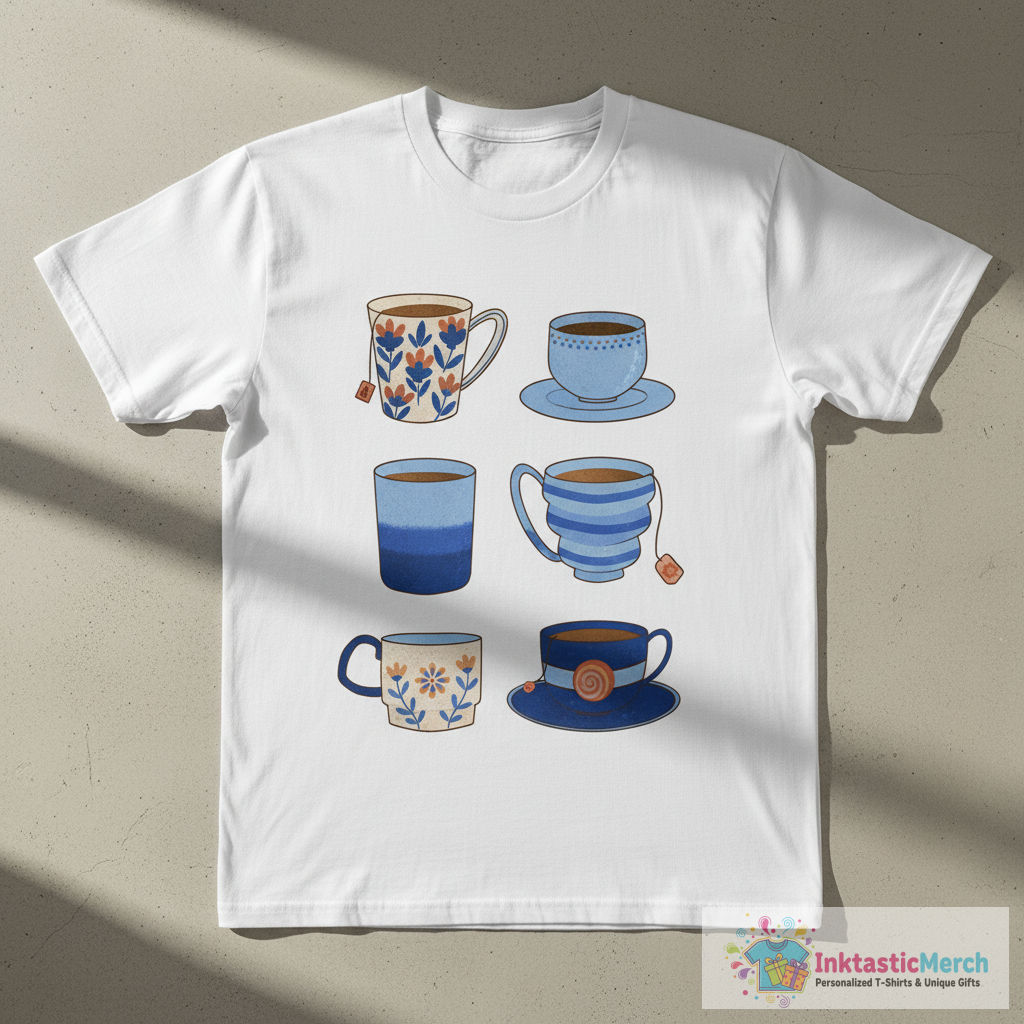 Retro tea party - blue ceramic cups T-Shirt 1 Retro tea party - blue ceramic cups T-Shirt