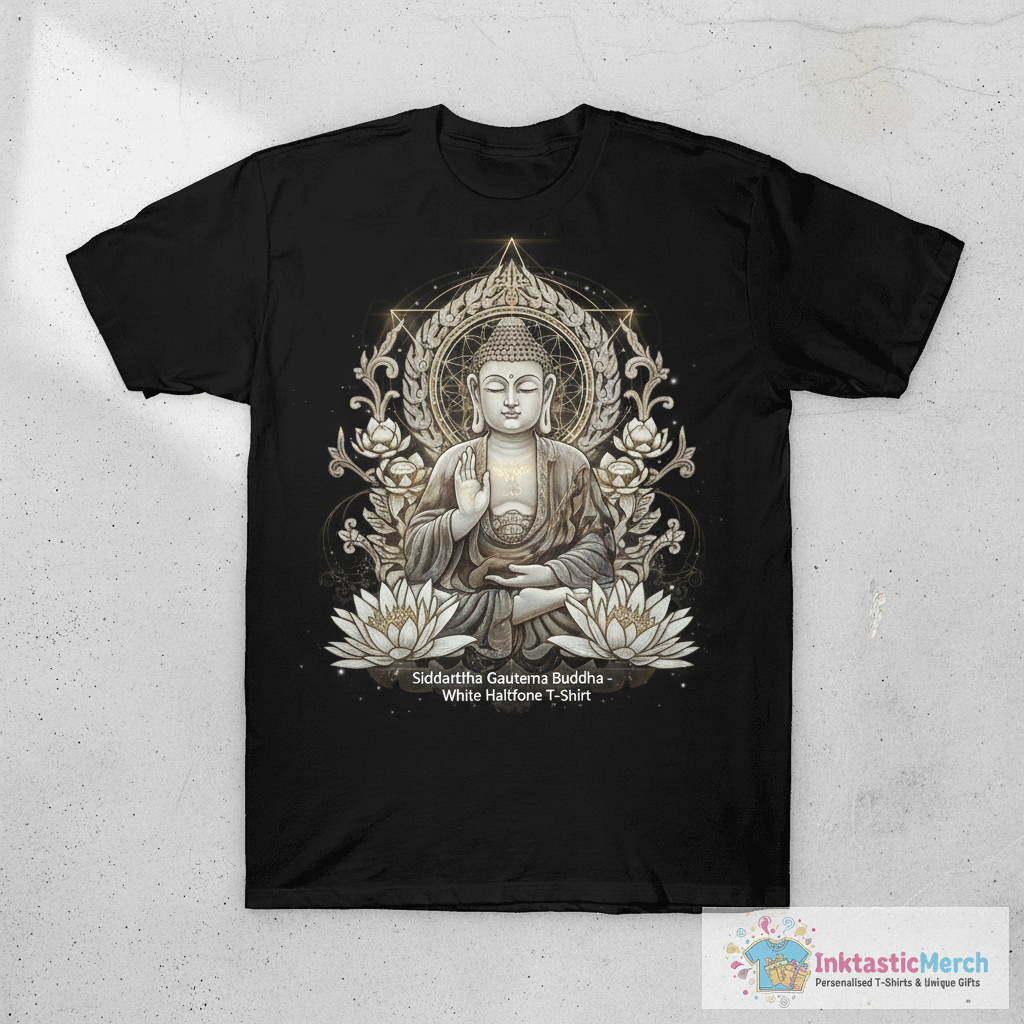 Siddhartha Gautama Buddha - White Halftone T-Shirt 1 Siddhartha Gautama Buddha - White Halftone T-Shirt