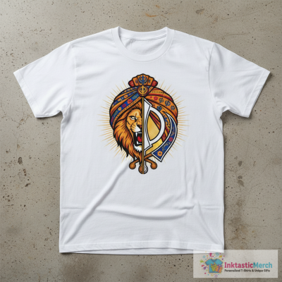 Sikh symbol khanda with Half Lion Face T-Shirt