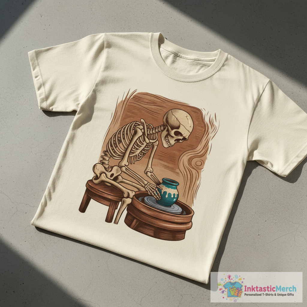 Skeleton Making Pottery T-Shirt 1 Skeleton Making Pottery T-Shirt