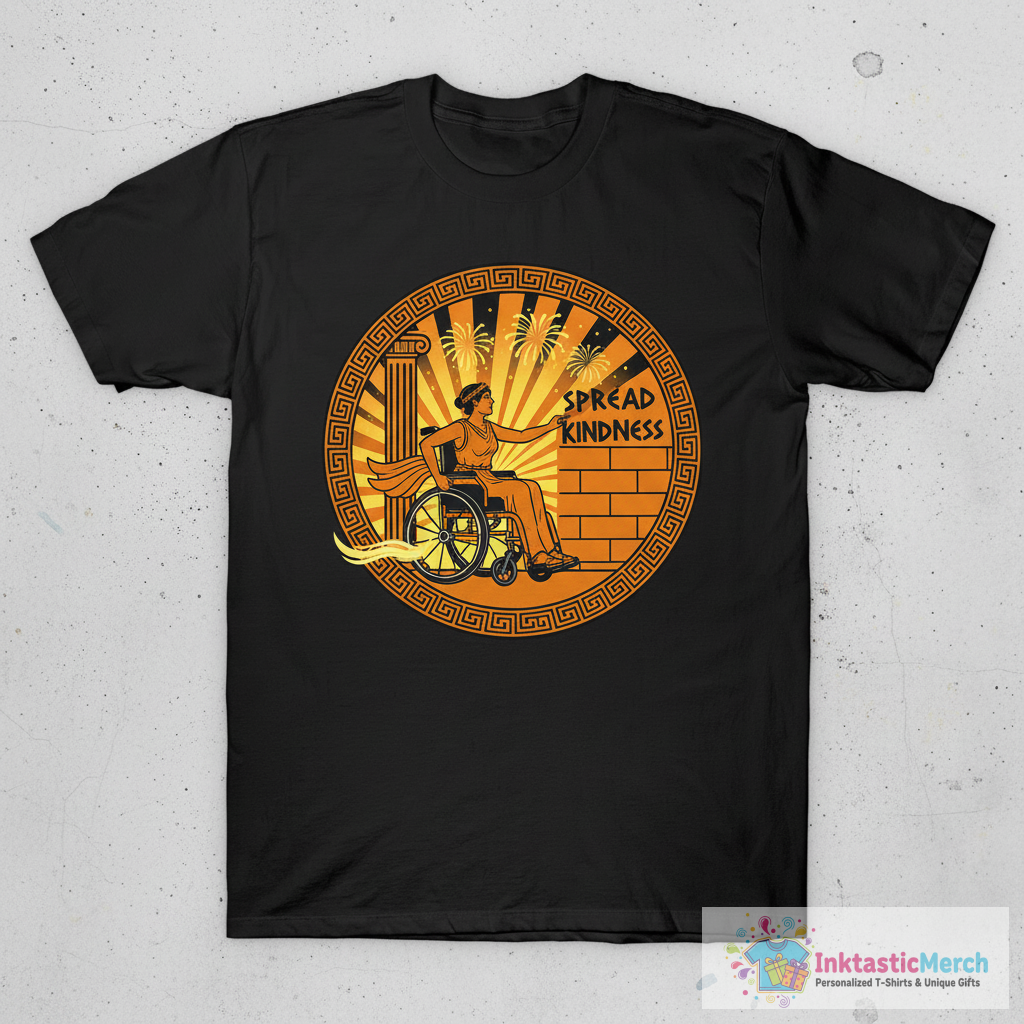 Wheelchair with Fireworks Display T-Shirt 1 Wheelchair with Fireworks Display T-Shirt