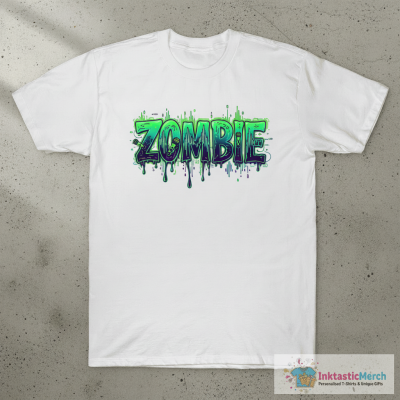Zombie Rotten Green Cartoon Bite Horror POD Typography T-Shirt