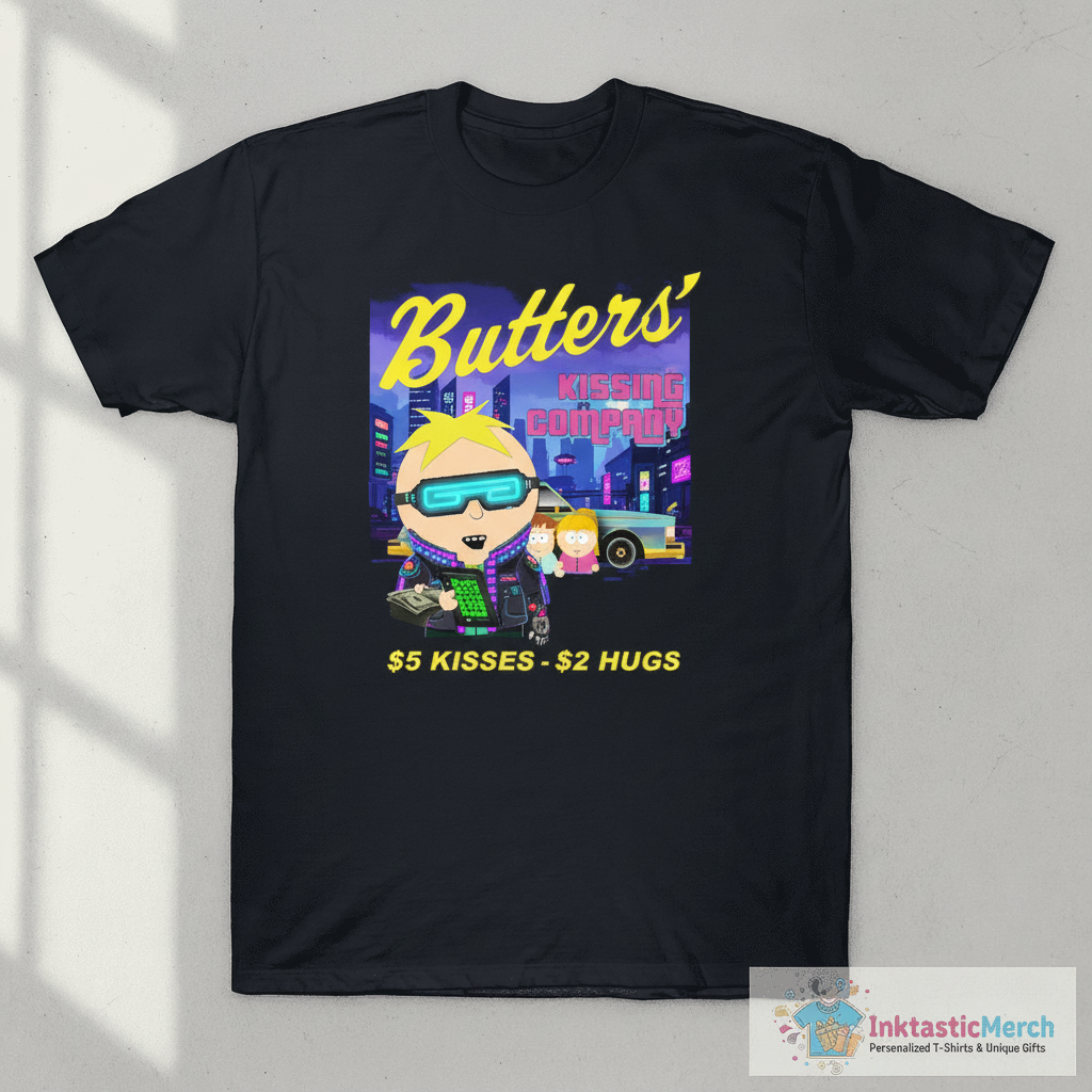 South Park Butters Kissing Company 5 Bucks Kisses 2 Bucks Hugs T-Shirt 1 South Park Butters Kissing Company 5 Bucks Kisses 2 Bucks Hugs T-Shirt