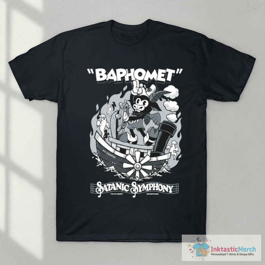 Vintage Cartoon Baphomet - Steamboat Baphy - Occult - Satanic Symphony T-Shirt 1 Vintage Cartoon Baphomet - Steamboat Baphy - Occult - Satanic Symphony T-Shirt