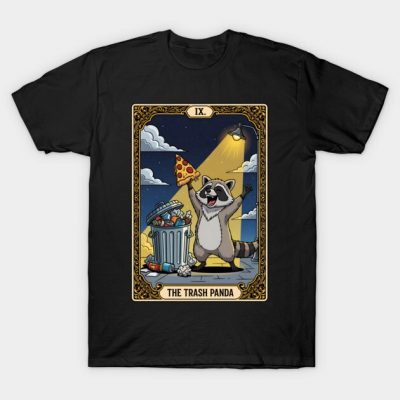 The Raccoon Tarot Card - unique, best gift idea for raccoon and pizza lovers, for men, women, kids, trash panda, the hermit, witchy, goblincore, occult, funny animal, cute, meme, the death, the fool, the lovers, witchcraft, chaotic neutral, spirit animal, T-Shirt by Fanboy004