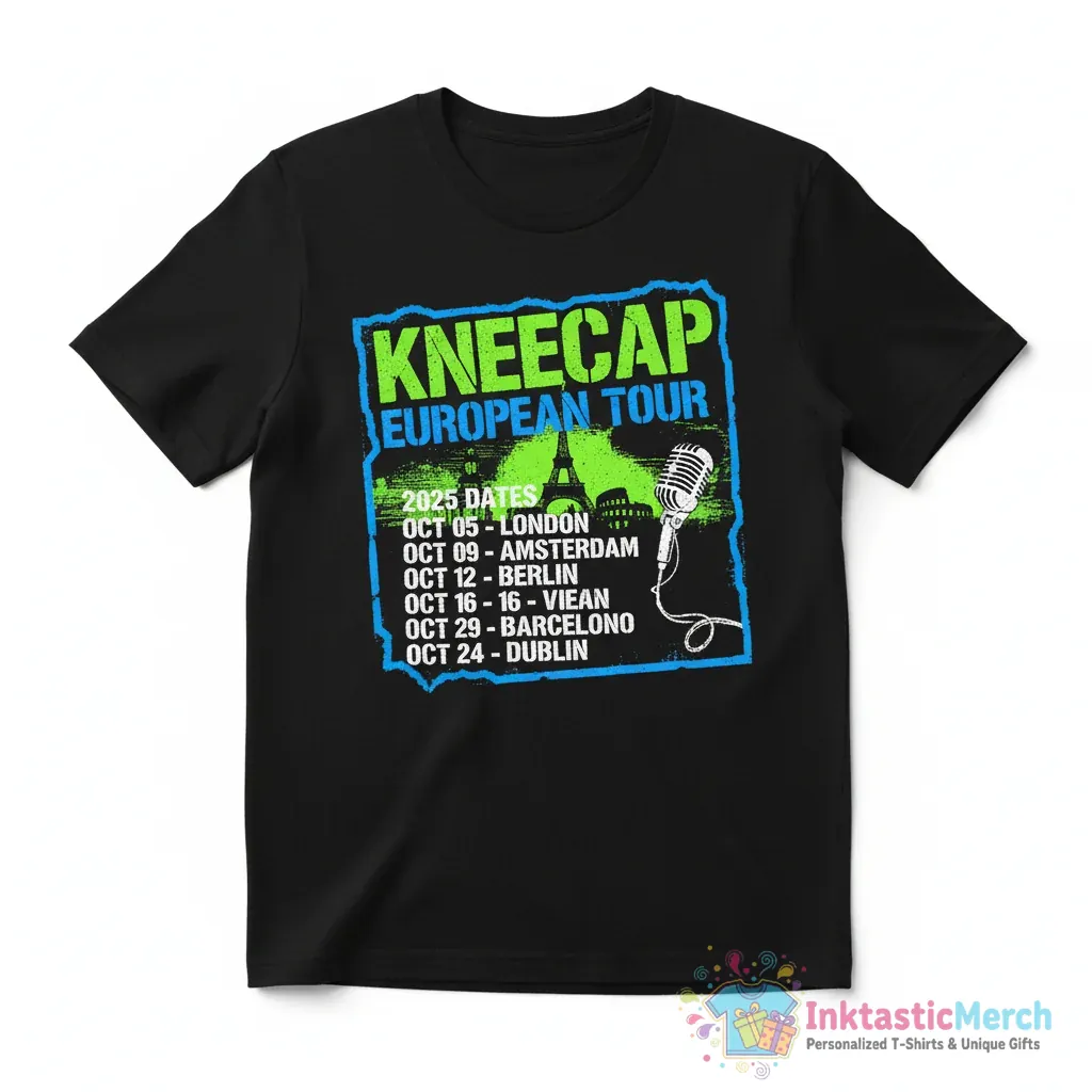 2025 Kneecap EU tour dates schedule shirt 1 2025 Kneecap EU tour dates schedule shirt - High Quality Printed T-Shirt