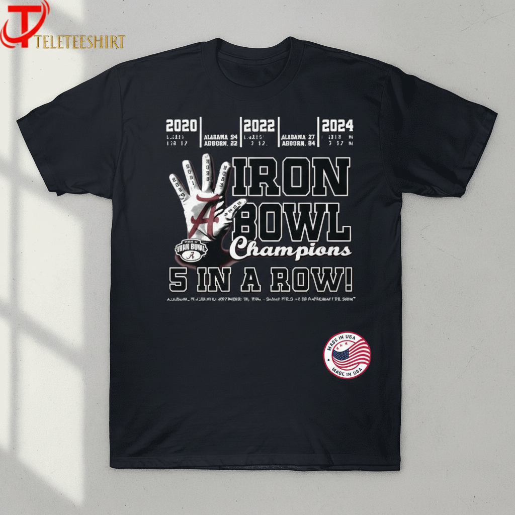 Alabama Crimson Tide Auburn Tigers Iron Bowl Champions 5 In A Row 2024 T-Shirts 1 Alabama Crimson Tide Auburn Tigers Iron Bowl Champions 5 In A Row 2024 T-Shirts