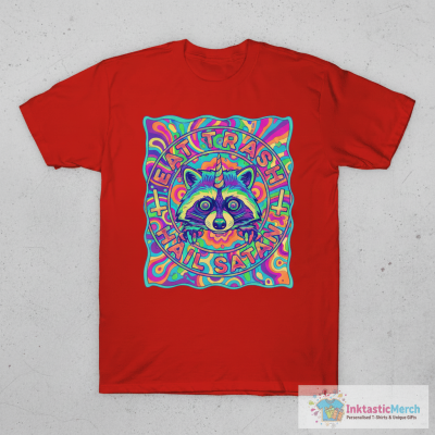 Animal Eat trash Hail Satan Trippy Hippie Cute Raccoon T-Shirt