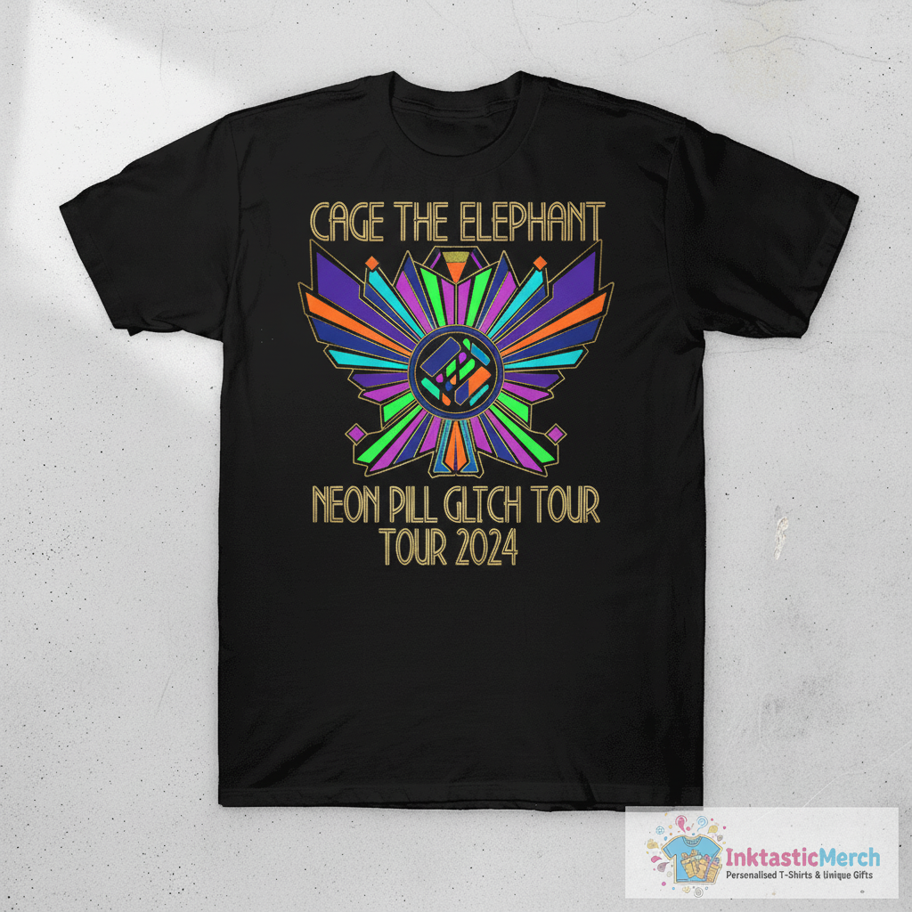 Cage The Elephant Neon Pill Glitch Tour 2024 T-Shirts 1 Cage The Elephant Neon Pill Glitch Tour 2024 T-Shirts