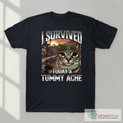 I Survived Today’s Tummy Ache Groovy Cat T-Shirts