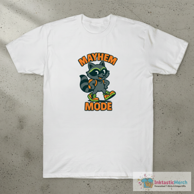 Mayhem Mode Raccoon Cartoon Funny Mischief T-Shirt
