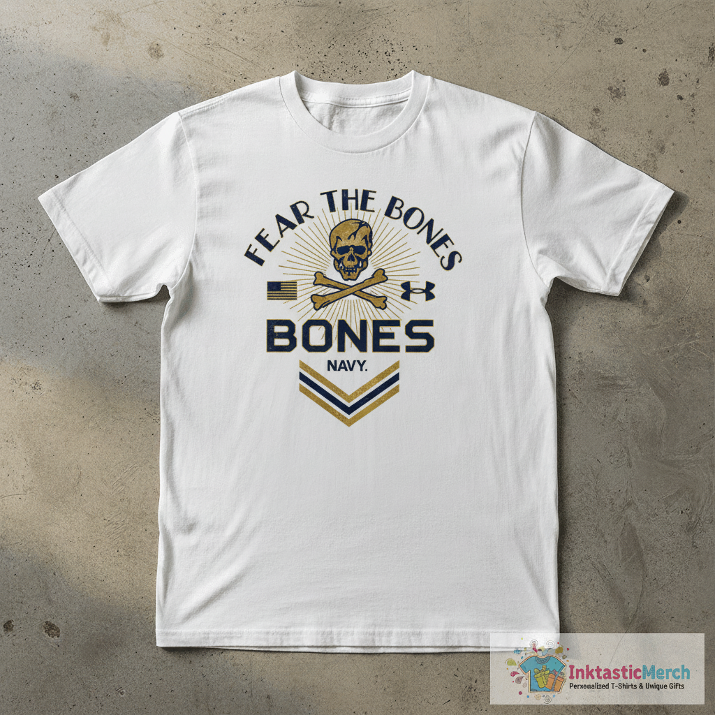 Navy Midshipmen Under Armour 2024 Rivalry Fear The Bones T-Shirts 1 Navy Midshipmen Under Armour 2024 Rivalry Fear The Bones T-Shirts