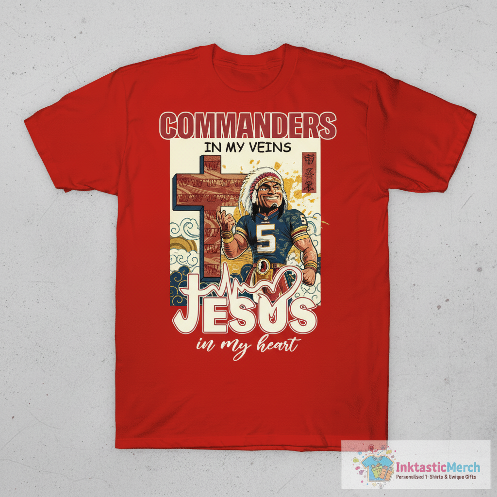 Official Major Tuddy Washington Commanders In My Veins Jesus In My Heart Mascot T-shirts 1 Official Major Tuddy Washington Commanders In My Veins Jesus In My Heart Mascot T-shirts
