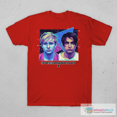Sam Golbach And Colby Brock Xplr Wearing #Freesamandcolby Mugshot T-Shirts