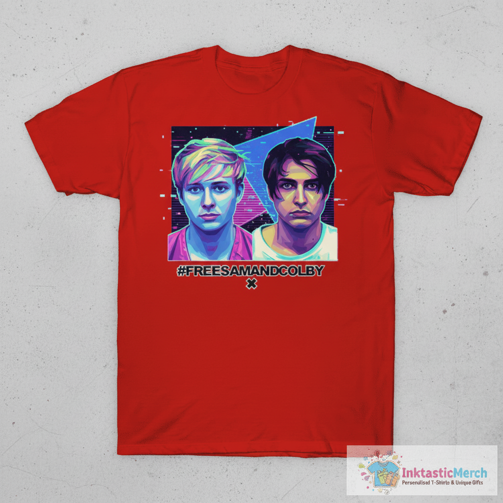 Sam Golbach And Colby Brock Xplr Wearing #Freesamandcolby Mugshot T-Shirts 1 Sam Golbach And Colby Brock Xplr Wearing #Freesamandcolby Mugshot T-Shirts