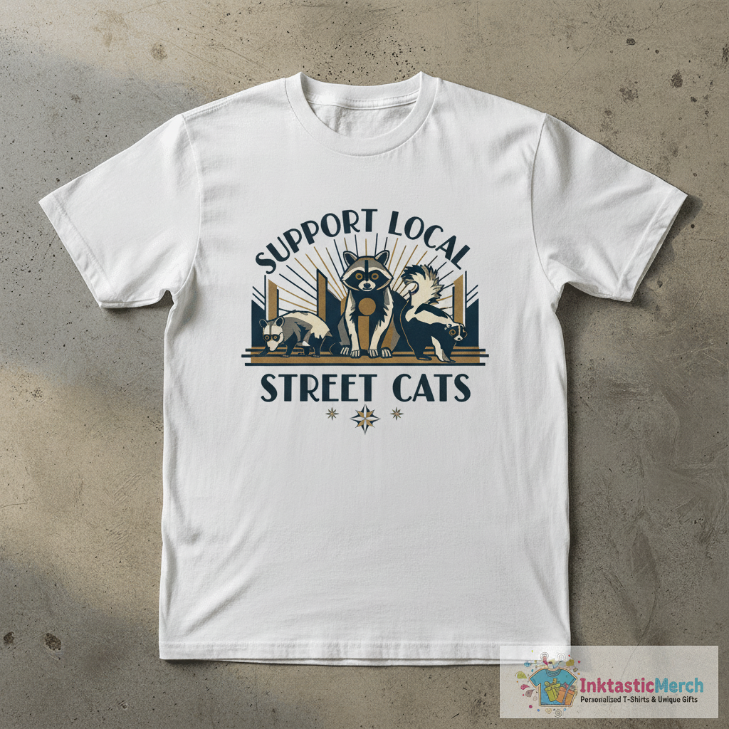 Support Your Local Street Cats Graphic T-Shirt, funny raccoon meme shirt, Vintage Raccoon T Shirt, Nostalgia T-Shirt 1 Support Your Local Street Cats Graphic T-Shirt, funny raccoon meme shirt, Vintage Raccoon T Shirt, Nostalgia T-Shirt