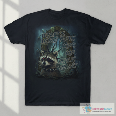 What’s more punk than the public library, Support Public Libraries shirt, vintage funny raccoon meme shirt, feral raccoon T-Shirt