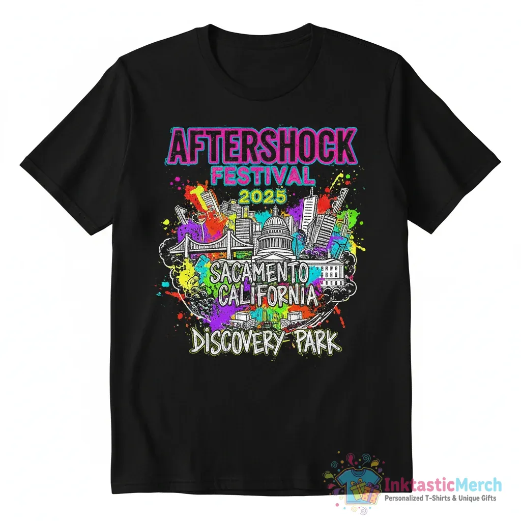 Aftershock Festival 2025 Sacramento California Discovery Park doodle shirt 1 Aftershock Festival 2025 Sacramento California Discovery Park doodle shirt - High Quality Printed T-Shirt
