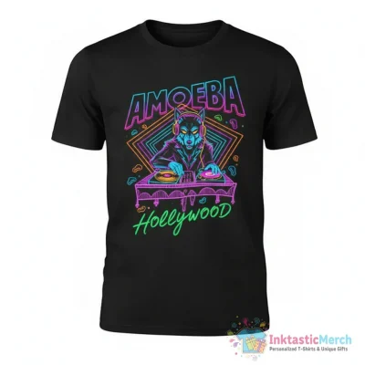Amoeba Hollywood wolf DJ neon shirt - High Quality Printed T-Shirt