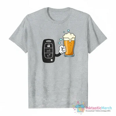 Car Remote Key Holding Beer Meme Shirt - High Quality Printed T-Shirt
