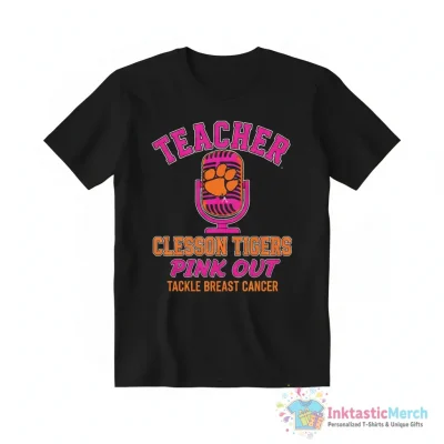 Clemson Tigers pink out teacher tackle breast cancer shirt - High Quality Printed T-Shirt
