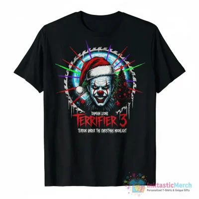 Damien Leone Terrifier 3 Art the Clown terror under the Christmas moonlight shirt - High Quality Printed T-Shirt