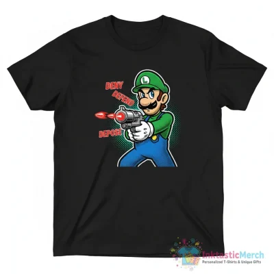 Deny Defend Depose Luigi holding gun shirt - High Quality Printed T-Shirt