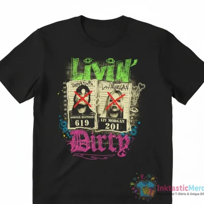 Dominik Mysterio and Liv Morgan Livin’ Dirty mugshot shirt - High Quality Printed T-Shirt
